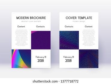 Business cover design template set. Rainbow abstract lines on dark blue background. Astonishing cover design. Authentic catalog, poster, book template etc.