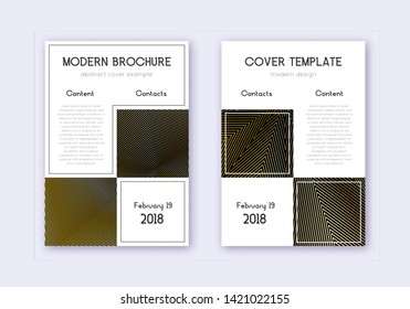 Business cover design template set. Gold abstract lines on black background. Appealing cover design. Decent catalog, poster, book template etc.