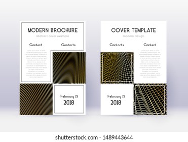 Business cover design template set. Gold abstract lines on black background. Appealing cover design. Astonishing catalog, poster, book template etc.