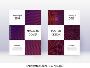 Business cover design template set. Violet abstract lines on dark background. Beauteous cover design. Immaculate catalog, poster, book template etc.