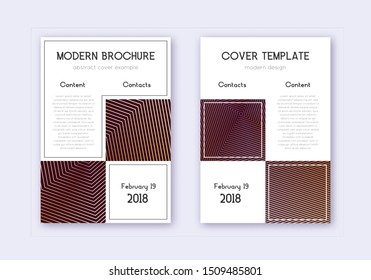 Business cover design template set. Gold abstract lines on maroon background. Appealing cover design. 