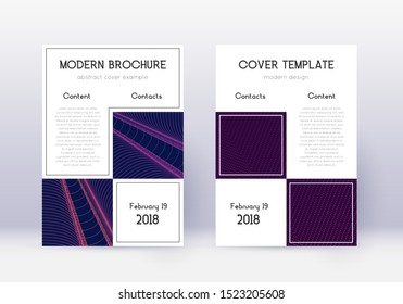 Business cover design template set. Violet abstract lines on dark background. Attractive cover design. Enchanting catalog, poster, book template etc.