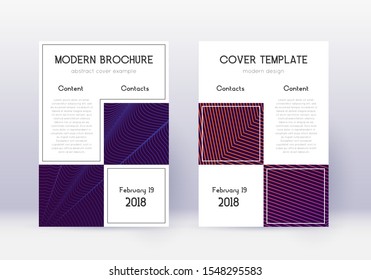 Business cover design template set. Violet abstract lines on dark background. Attractive cover design. Authentic catalog, poster, book template etc.