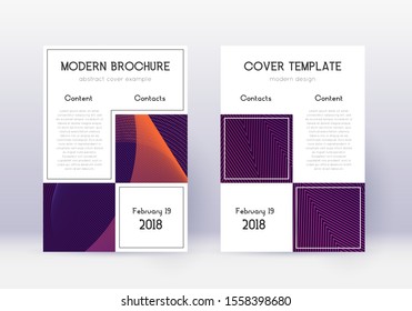 Business cover design template set. Violet abstract lines on dark background. Attractive cover design. Curious catalog, poster, book template etc.