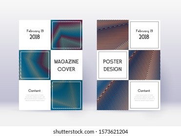 Business cover design template set. Red abstract lines on white blue background. Beauteous cover design. Bewitching catalog, poster, book template etc.