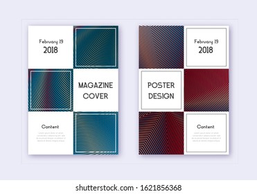 Business cover design template set. Red white blue abstract lines on dark background. Beauteous cover design. Exquisite catalog, poster, book template etc.