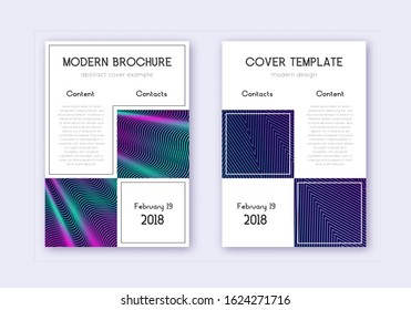 Business cover design template set. Neon abstract lines on dark blue background. Artistic cover design. Ecstatic catalog, poster, book template etc.