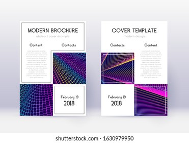 Business cover design template set. Rainbow abstract lines on dark blue background. Artistic cover design. Terrific catalog, poster, book template etc.