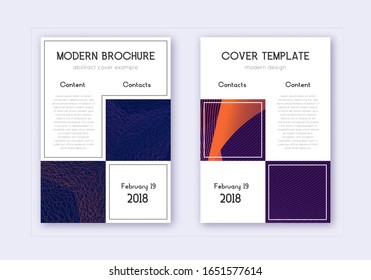 Business cover design template set. Violet abstract lines on dark background. Attractive cover design. Astonishing catalog, poster, book template etc.