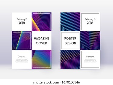 Business cover design template set. Rainbow abstract lines on dark blue background. Awesome cover design.  