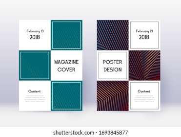 Business cover design template set. Red abstract lines on white blue background. Beauteous cover design. Divine catalog, poster, book template etc.