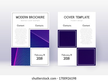 Business cover design template set. Neon abstract lines on dark blue background. Artistic cover design. Elegant catalog, poster, book template etc.