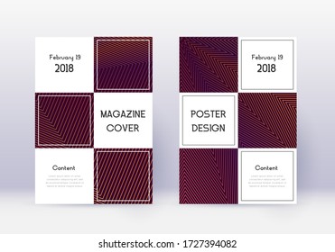 Business cover design template set. Orange abstract lines on wine red background. Awesome cover design. Delightful catalog, poster, book template etc.