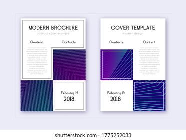 Business cover design template set. Neon abstract lines on dark blue background. Artistic cover design. Bizarre catalog, poster, book template etc.
