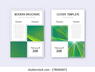 Business cover design template set. Green abstract lines on dark background. Artistic cover design. Adorable catalog, poster, book template etc.