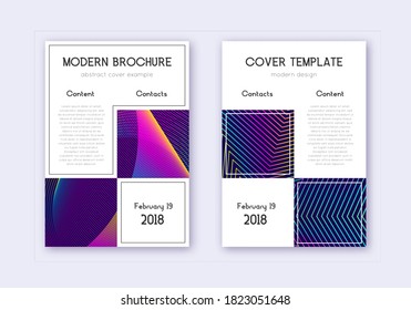 Business cover design template set. Rainbow abstract lines on dark blue background. Astonishing cover design. Decent catalog, poster, book template etc.