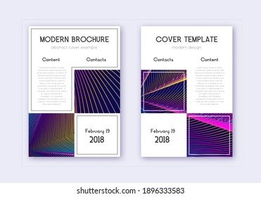 Business cover design template set. Rainbow abstract lines on dark blue background. Astonishing cover design. Delightful catalog, poster, book template etc.