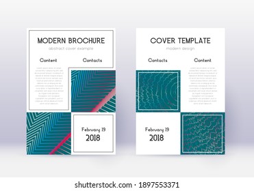 Conjunto de plantillas de diseño de portada comercial. Líneas abstractas rojas sobre fondo azul blanco. Diseño de una cubierta increíble. Catálogo abrumador, afiche, plantilla de libro, etc.