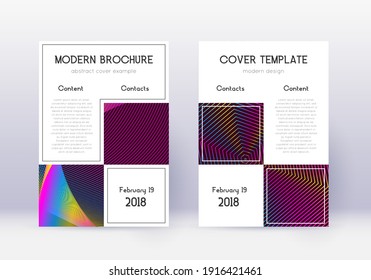 Business cover design template set. Rainbow abstract lines on wine red background. Astonishing cover design. Marvelous catalog, poster, book template etc.