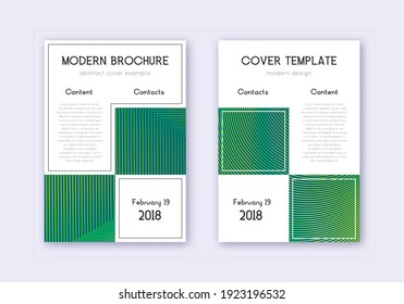 Business cover design template set. Green abstract lines on dark background. Appealing cover design. Symmetrical catalog, poster, book template etc.