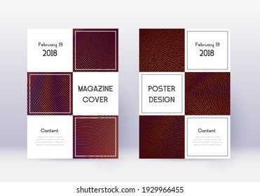 Business cover design template set. Orange abstract lines on wine red background. Awesome cover design. Captivating catalog, poster, book template etc.