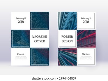 Business cover design template set. Red abstract lines on white blue background. Beauteous cover design. Brilliant catalog, poster, book template etc.