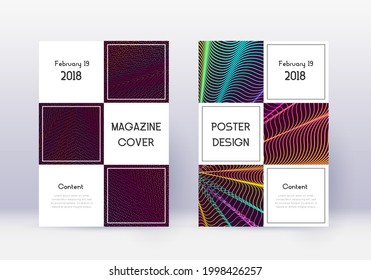 Business cover design template set. Rainbow abstract lines on wine red background. Awesome cover design. Sightly catalog, poster, book template etc.