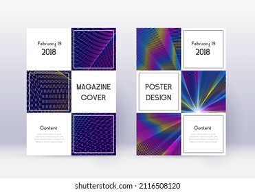 Business cover design template set. Rainbow abstract lines on dark blue background. Awesome cover design. Perfect catalog, poster, book template etc.