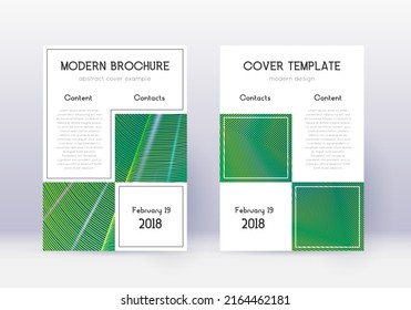 Business cover design template set. Green abstract lines on dark background. Artistic cover design. Appealing catalog, poster, book template etc.