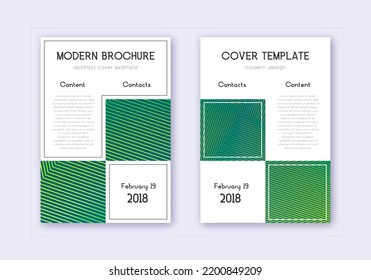 Business cover design template set. Green abstract lines on dark background. Appealing cover design. Stylish catalog, poster, book template etc.