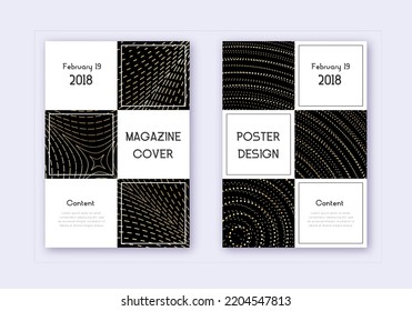 Business cover design template set. Gold abstract lines on black background. Attractive cover design. Gorgeous catalog, poster, book template etc.