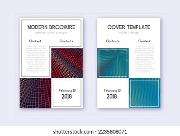 Business cover design template set. Red white blue abstract lines on dark background. Attractive cover design. Admirable catalog, poster, book template etc.