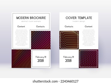 Business cover design template set. Rainbow abstract lines on wine red background. Astonishing cover design. Excellent catalog, poster, book template etc.