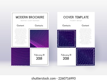 Business cover design template set. Neon abstract lines on dark blue background. Artistic cover design. Cute catalog, poster, book template etc.