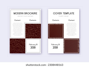 Business cover design template set. Gold abstract lines on maroon background. Appealing cover design. Good-looking catalog, poster, book template etc.