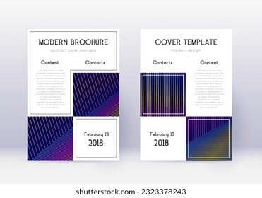 Business cover design template set. Rainbow abstract lines on dark blue background. Astonishing cover design. Charming catalog, poster, book template etc.