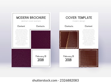 Business cover design template set. Gold abstract lines on maroon background. Appealing cover design. Fascinating catalog, poster, book template etc.