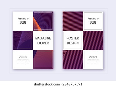 Business cover design template set. Violet abstract lines on dark background. Beauteous cover design. Stylish catalog, poster, book template etc.