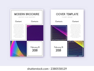 Business cover design template set. Rainbow abstract lines on dark blue background. Astonishing cover design. Breathtaking catalog, poster, book template etc.