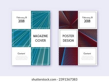 Business cover design template set. Red white blue abstract lines on dark background. Beauteous cover design. Grand catalog, poster, book template etc.