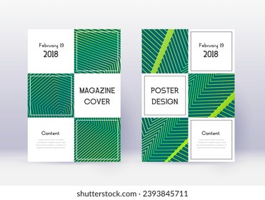 Designvorlage für die Business Cover. Grüne abstrakte Linien auf dunklem Hintergrund. Authentisches Cover-Design. Mögliche Katalog, Poster, Buchvorlage etc.