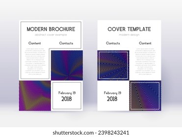 Business cover design template set. Rainbow abstract lines on dark blue background. Astonishing cover design. Beauteous catalog, poster, book template etc.