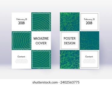 Business cover design template set. Green abstract lines on dark background. Authentic cover design. Divine catalog, poster, book template etc.