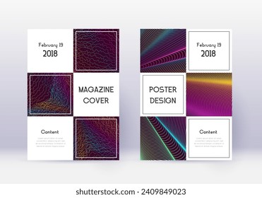 Business cover design template set. Rainbow abstract lines on wine red background. Beauteous cover design. Actual catalog, poster, book template etc.