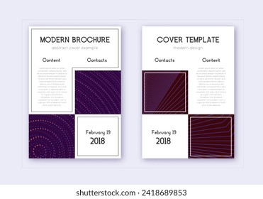 Business cover design template set. Violet abstract lines on dark background. Attractive cover design. Beautiful catalog, poster, book template etc.