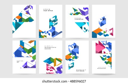 Business Cover Design Template Set, Brochure, Layout, Magazine, Flyer with Geometric Backgrounds