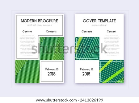 Business cover design template set. Green abstract lines on dark background. Appealing cover design. Terrific catalog, poster, book template etc.