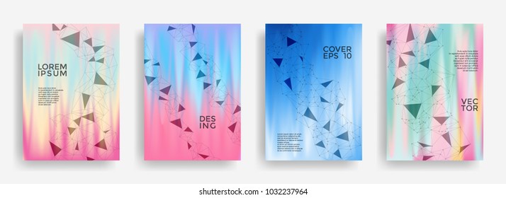 Business cover layouts design set. Global network connection polygonal grid. Interlinked nodes, molecular or  big data cloud structure concept. Network nodes information technology concept.