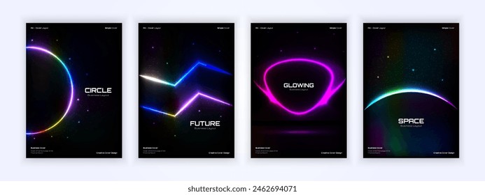 Business Cover, Weltraum Universe Design Hintergrund, leuchtend buntes Neon Line Design