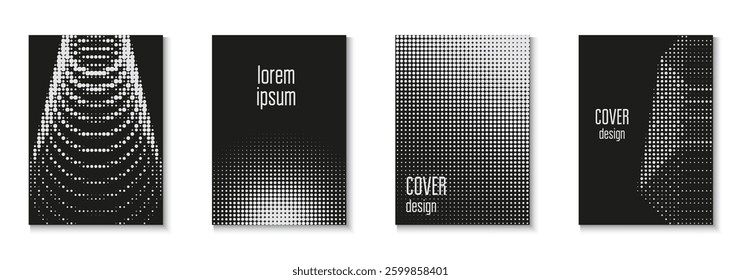 Business Cover Set. Dots Black And White  Flyer. Brand Texture. Summer Circles With Modern Art. Linear Shapes For Brand Folder. White Music Poster. Black Business Cover